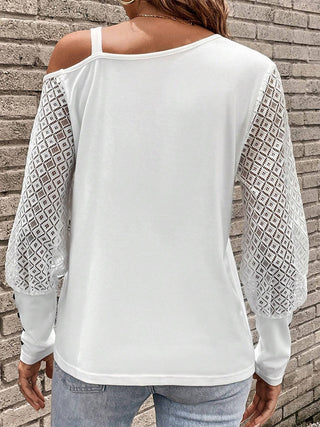 Asymmetrical Neck Lace Long Sleeve T-Shirt Divacious