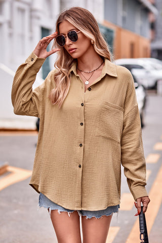 Textured Dropped Shoulder Longline Shirt Divacious