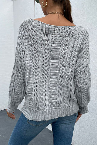 V-Neck Cable-Knit Long Sleeve Sweater Divacious