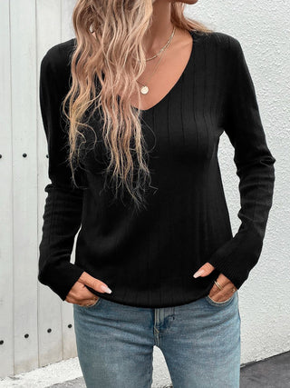 V-Neck Long Sleeve Knit Top Divacious