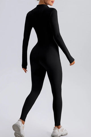 Half Zip Mock Neck Active Jumpsuit Divacious