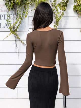 Long Sleeve Cutout Zip Up Crop Top Divacious