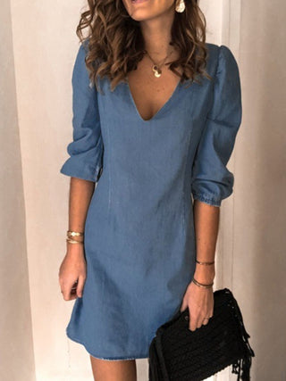 Full Size V-Neck Half Sleeve Dress Divacious