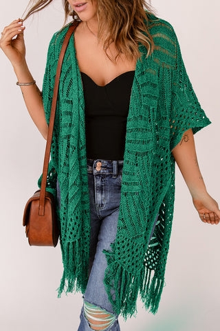 Openwork Open Front Cardigan with Fringes Divacious