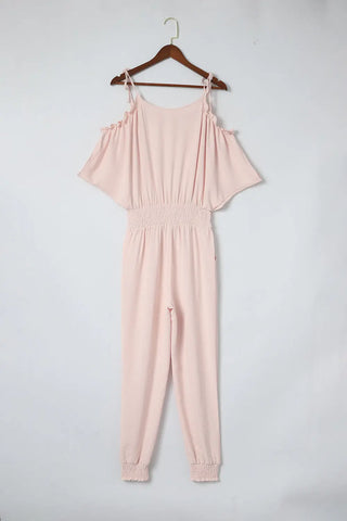 Frill Surplice Cold Shoulder Jumpsuit Divacious