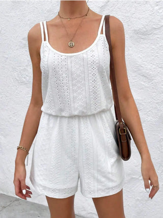 Eyelet Scoop Neck Double Spaghetti Straps Romper Divacious