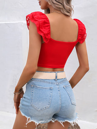 Square Neck Cap Sleeve Cropped Top Divacious