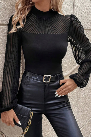 Mock Neck Long Sleeve Blouse - Divacious