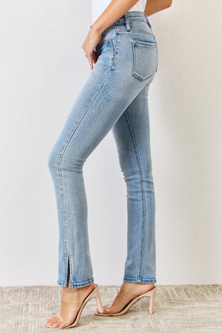 Kancan Full Size Mid Rise Y2K Slit Bootcut Jeans Divacious