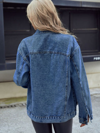 Pocketed Button Down Collared Neck Denim Top Trendsi