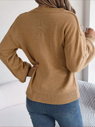 Cable-Knit Buttoned V-Neck Sweater Divacious