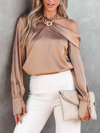 One Shoulder Long Sleeve Blouse Trendsi