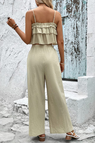 Honey Frill Trim Cami and Wide Leg Pants Set Trendsi