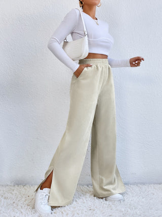 Slit Pocketed High Waist Wide Leg Pants Divacious