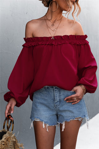 Frill Trim Off-Shoulder Balloon Sleeve Top Divacious