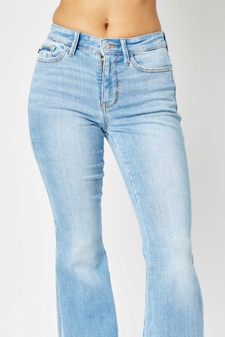 Full Size Mid Rise Raw Hem Slit Flare Jeans Divacious