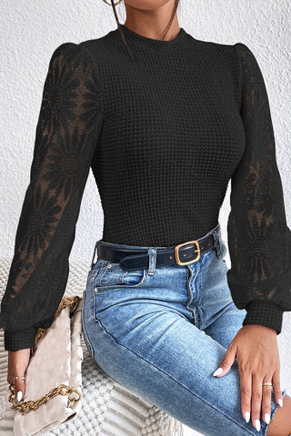 Floral Lace Detail Lantern Sleeve Blouse Divacious