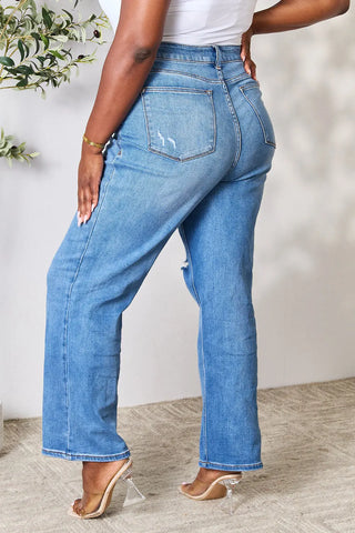 Full Size High Waist Distressed Jeans Divacious