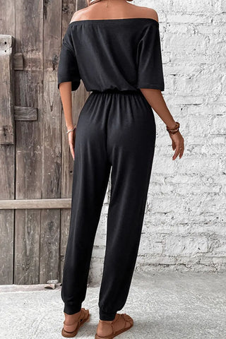 Off-Shoulder Jumpsuit with Pockets Divacious