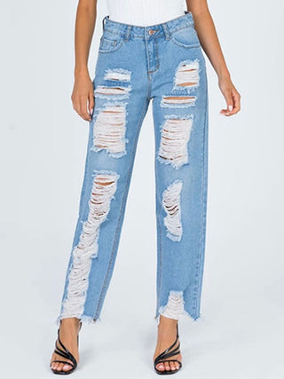 Raw Hem Distressed Straight Jeans Divacious