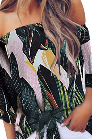 Tied Printed Off-Shoulder Half Sleeve Blouse Divacious