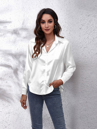 Button Up Collared Neck Long Sleeve Shirt Divacious