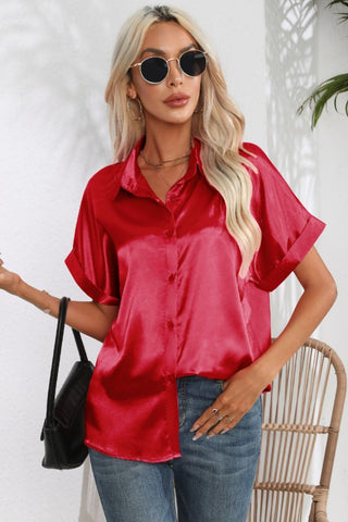 Collared Neck Short Sleeve Shirt Divacious