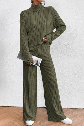 Ribbed Mock Neck Top and Pants Set Trendsi