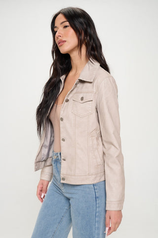 Coalition LA Button Down Cargo Vegan Leather Shacket Trendsi