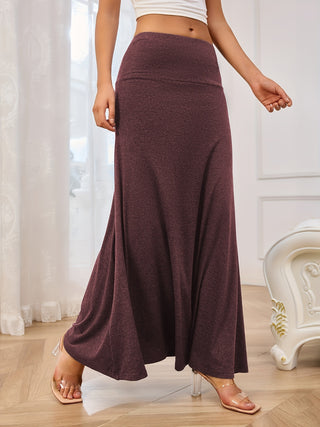 Solid Elastic Waist Maxi Skirt - Divacious