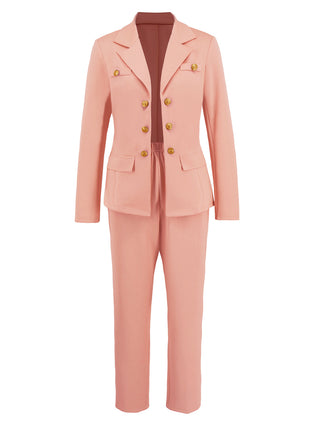 Lapel Collar Long Sleeve Blazer and Pants Set - Divacious