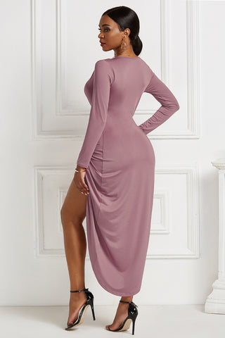 High-low Ruched Surplice Long Sleeve Dress Trendsi