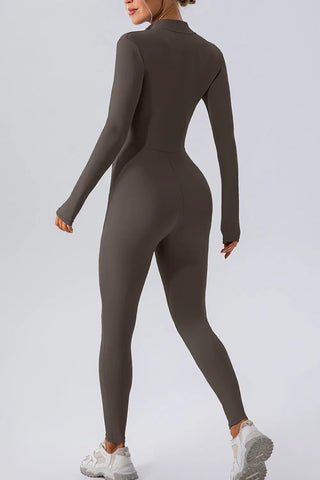 Half Zip Mock Neck Active Jumpsuit Divacious