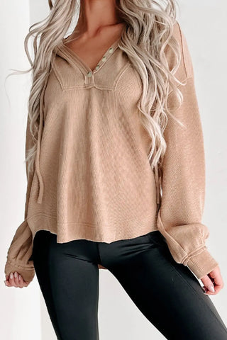 Buttoned Drop Shoulder Drawstring Hoodie Divacious