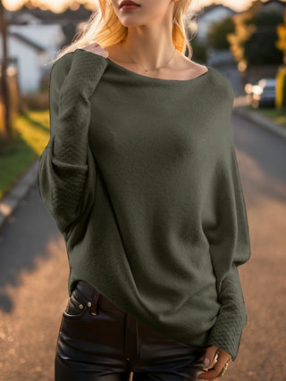 Texture Round Neck Long Sleeve Sweater Divacious