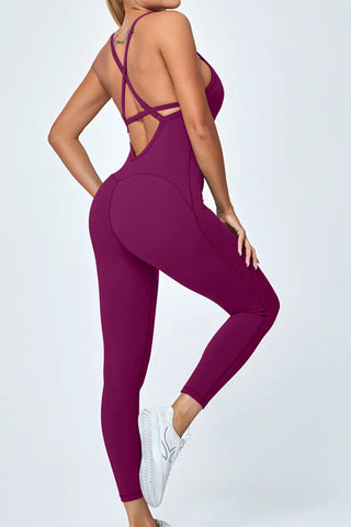 Crisscross Spaghetti Strap Active Jumpsuit Divacious