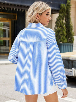 Striped Button Up Long Sleeve Shirt Divacious