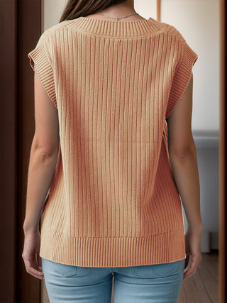 V-Neck Cap Sleeve Knit Vest Divacious