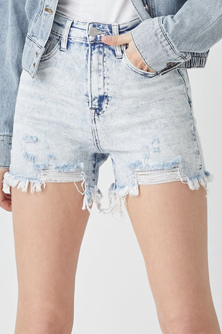 Raw Hem Distressed High Rise Denim Shorts Divacious