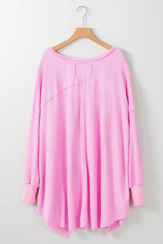 Waffle-Knit V-Neck Long Sleeve Blouse Divacious