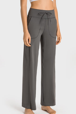 Millennia Drawstring Waist Wide Leg Sports Pants with Pockets Trendsi