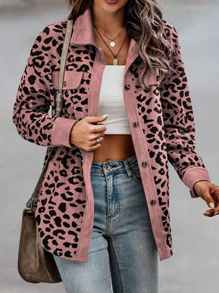 Full Size Leopard Buttoned Jacket Divacious