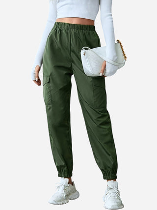 Full Size Elastic Waist Pants with Pockets Divacious