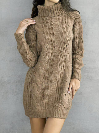 Turtleneck Ribbed Sweater Dress Divacious