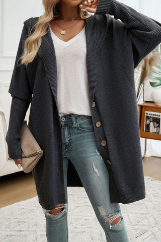 Button Up Long Sleeve Hooded Cardigan Divacious