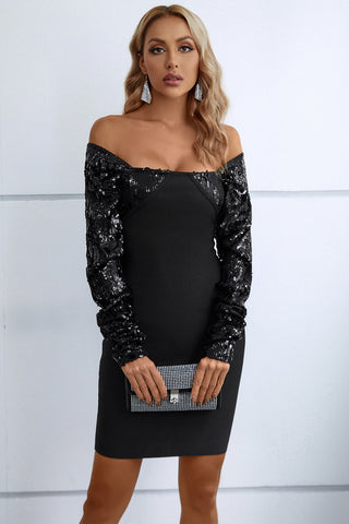 Sequin Off-Shoulder Mini Dress Trendsi