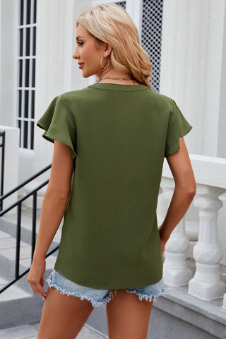 Notched Cap Sleeve T-Shirt Divacious