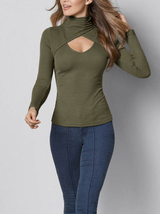 Cutout Turtleneck Long Sleeve T-Shirt - Divacious