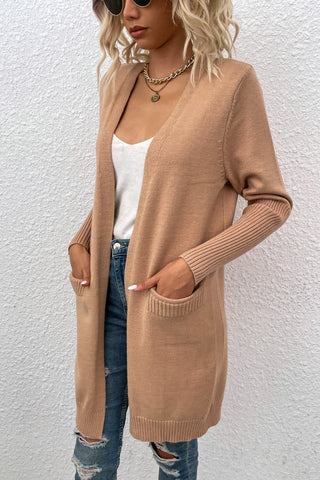 Open Front Long Sleeve Cardigan with Pockets Divacious