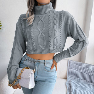 Mixed Knit Turtleneck Cropped Sweater Divacious